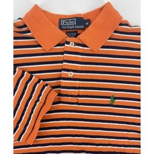 Polo Ralph Lauren Mens Medium Short Sleeve Polo Shirt Orange Navy Striped Golf